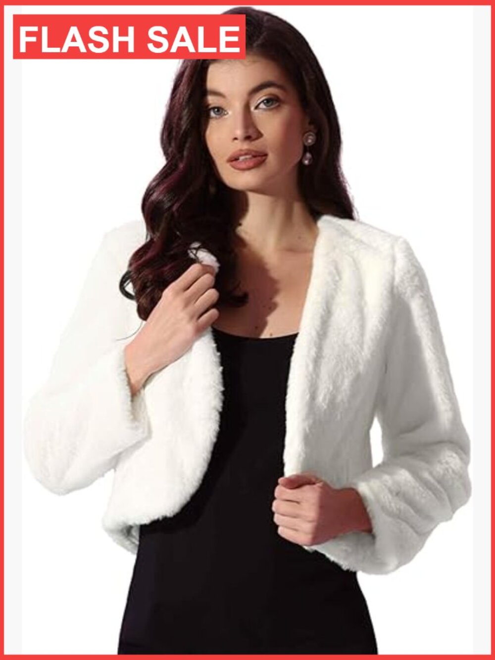 Faux Fur Cropped Jacket with Pockets Long Sleeve Open Front Bolero